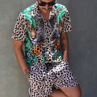 2021 new men print leopard sets casual hawaiian short sleeve shirtsquick dry beach shorts men suits 2 pieces streetwear s 3xl