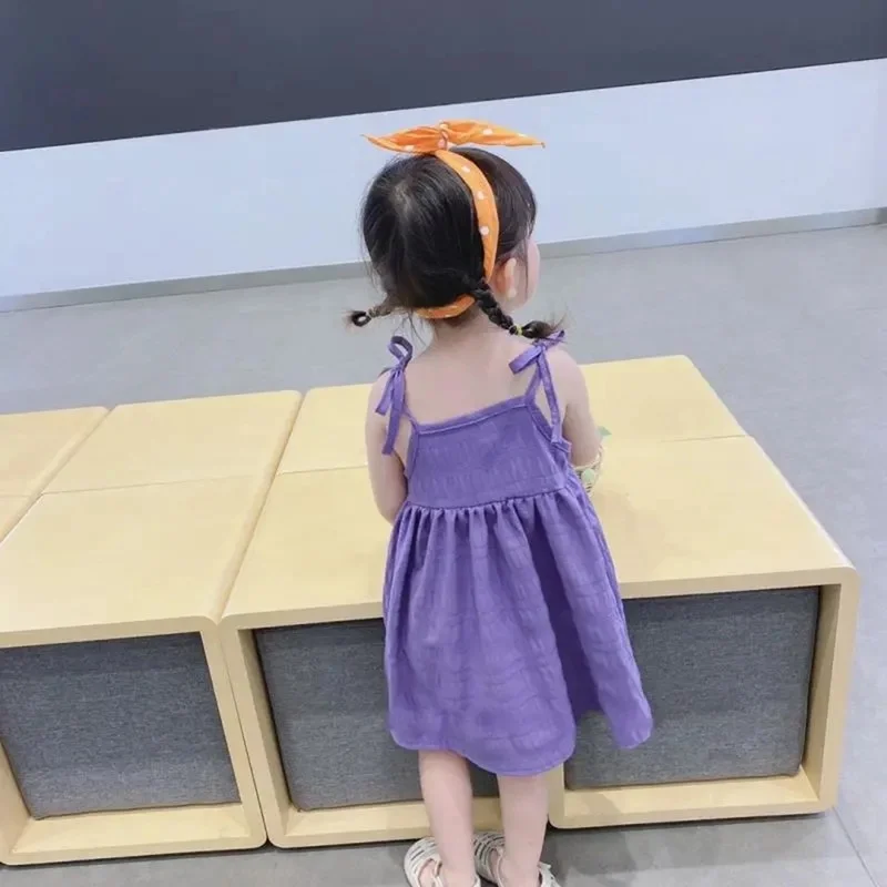 

2021 Little Toddler Girls Summer Dress Kids Sleeveless Solid Beach Dresses For Girls Baby Clothes Top Children's Clothing