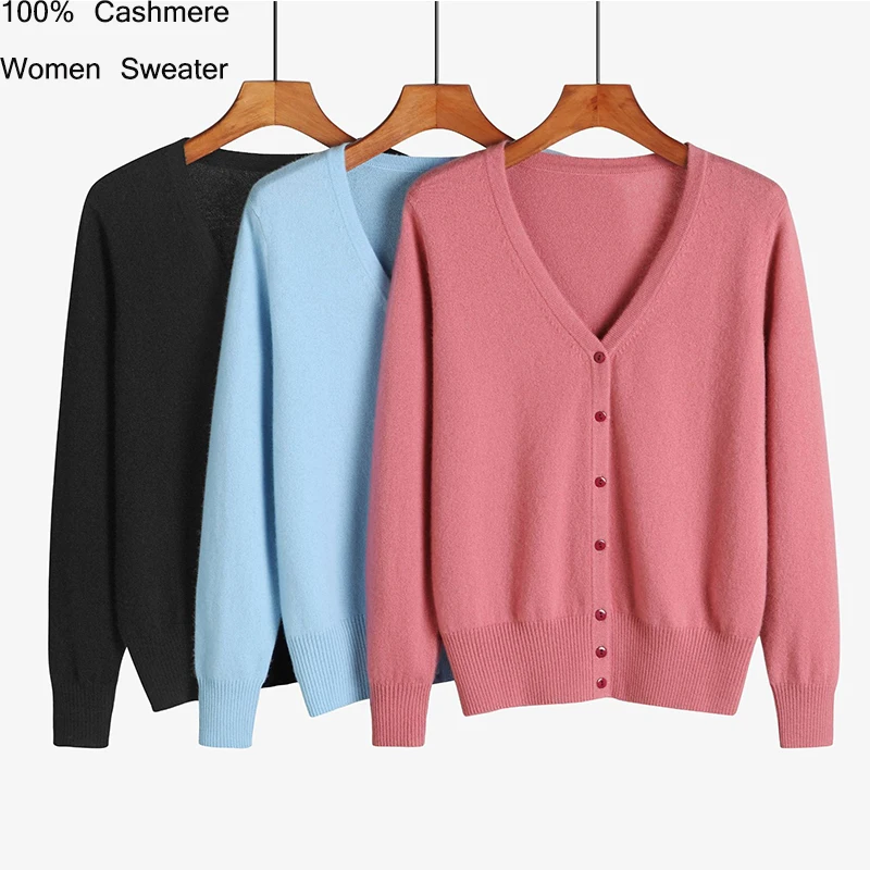 Женский однотонный кашемировый кардиган с V образным вырезом| |