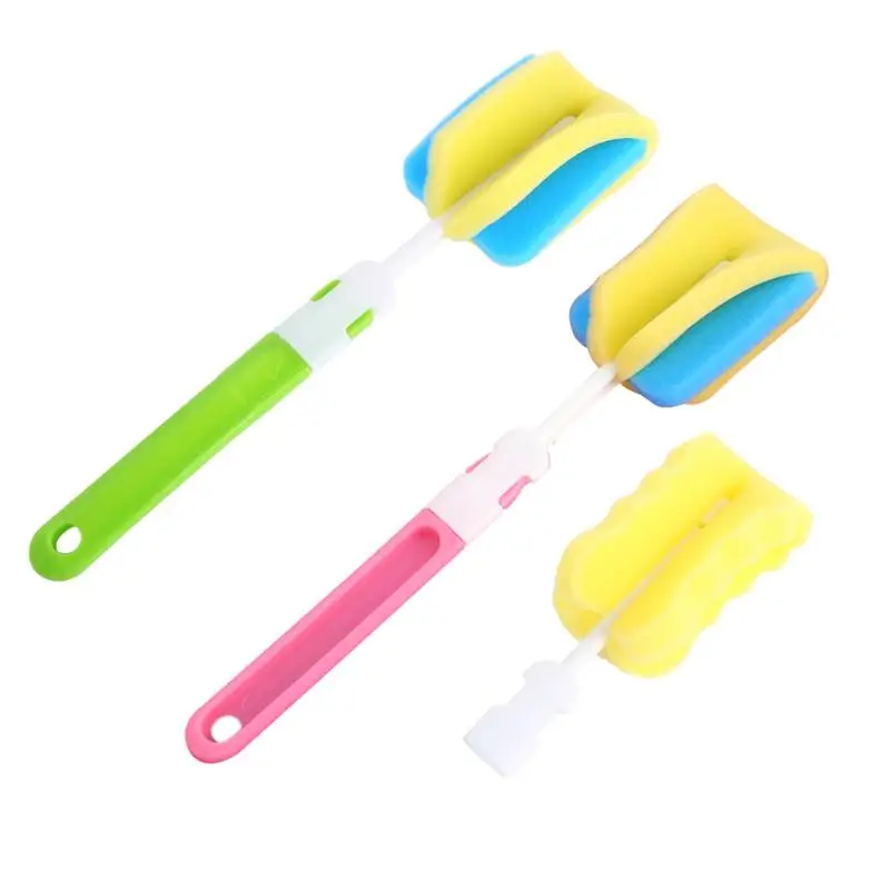 New 2pcs Baby Bottle Brushes Set Sponge Nipple Pacifier Cleaner Milk Feeder Baby Bottle Brushes Cleaning Tools Random Color