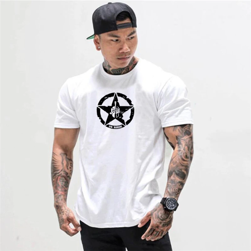 

Muscleguys Mens T-shirt Muscle short shirt Fitness clothing Bodybuilding tops Workout Clothes Cotton gym T Shirt