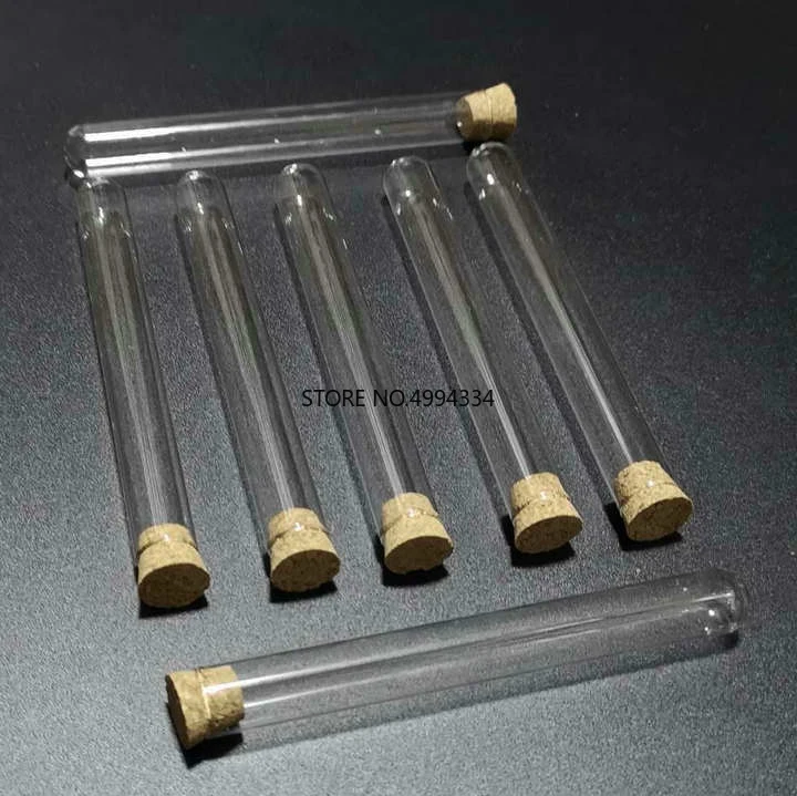 

Free Shipping/50pcs/lot 12x100mm U-shaped bottom Clear Glass test tubes with cork stopper for kinds of Labs/schools glassware