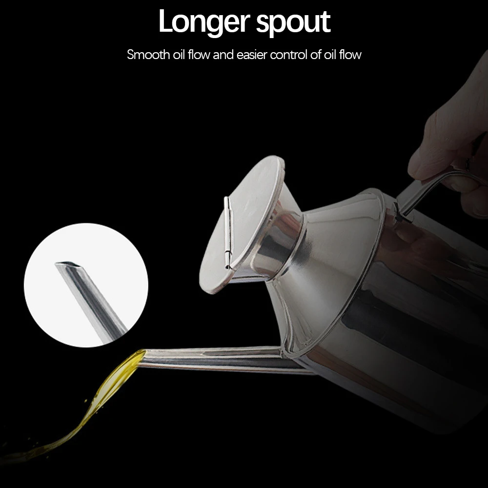 

375/625ML Stainless Steel Oil Pot Kitchen Oil Sauce Vinegar Pot Container Can Dispenser Dustproof Leakproof Oil Bottle Storage