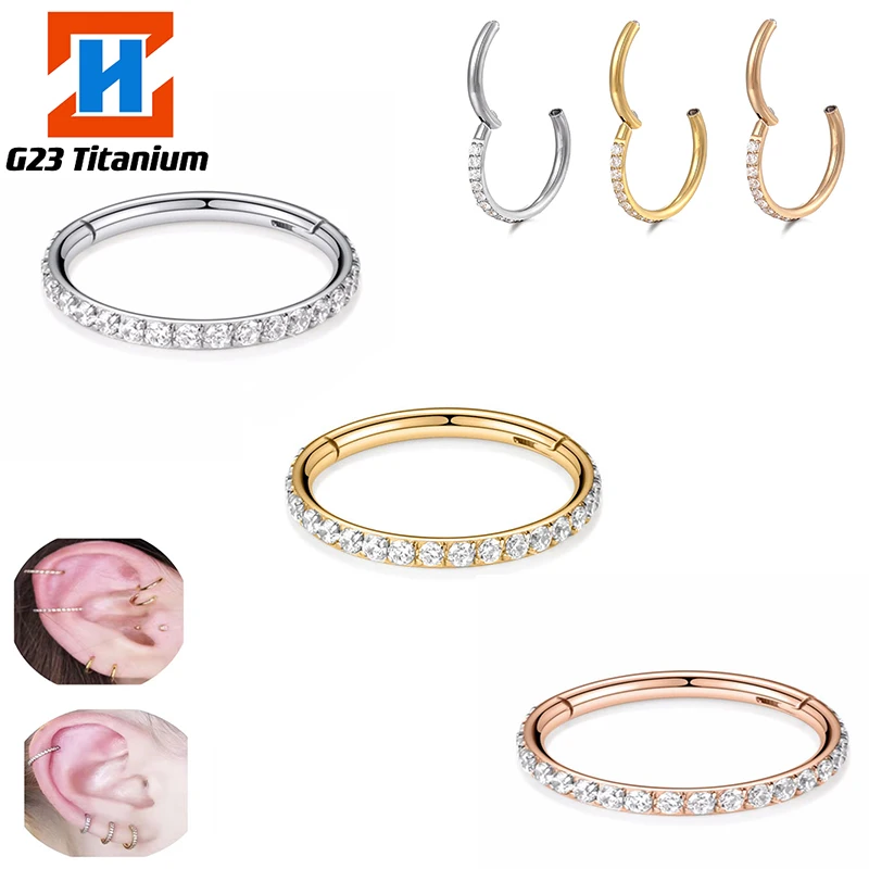 

G23 Titanium Piercing Earrings Hoop CZ Segment Daith Clicker Cartilage Tragus Nose Ring Wholesale Fashion Perforated Jewelry
