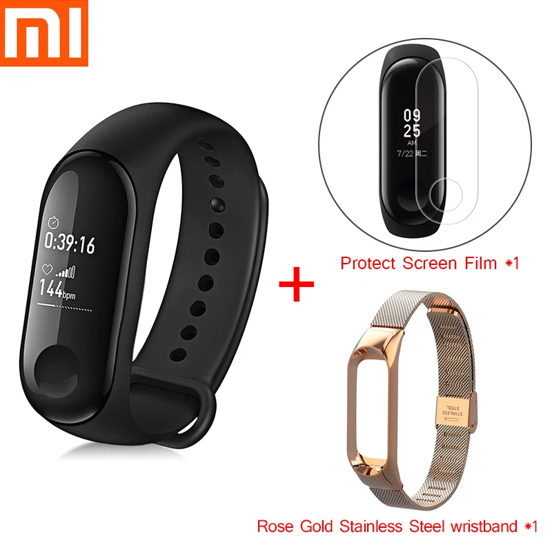 ROSE GOLD Xiaomi mi смарт-браслет 3 фитнес-браслет mi Band 3 большой сенсорный экран сообщение время сердечного ритма Smartband D30 - Цвет: ROSE GOLD