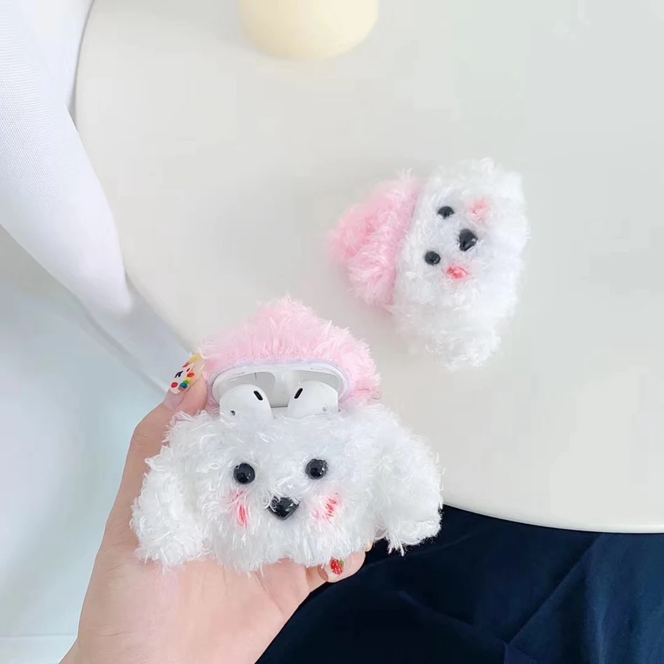3D Cute Earphone Case for Airpods Case Cartoon Knitted plush Cover for Apple Airpods 2 Case Bear Teddy Dog Rabbit Earpods Case