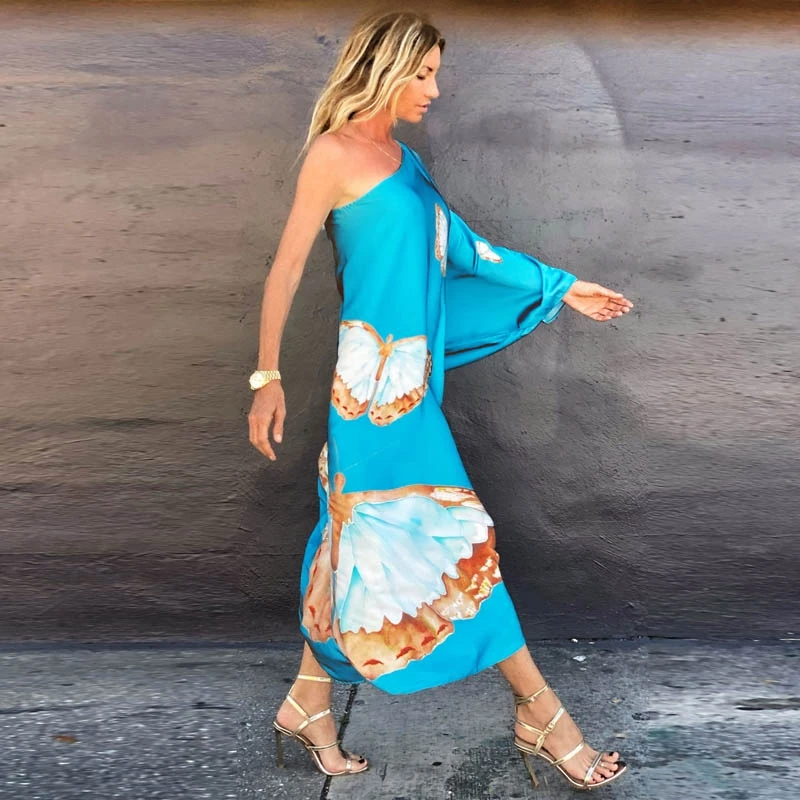 Асимметричное платье макси на одно плечо Потрясающее Вечернее Платье Бабочка