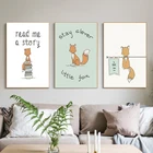 Скандинавская картина с мультяшными животными, настенная Картина на холсте, постер с маленькой лисой и печать, украшение для гостиной, спальни, детской комнаты