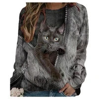large size 5xl ladies 3d cartoon cat print t shirt women o neck long sleeve loose t shirts new spring casual oversized tops 2021