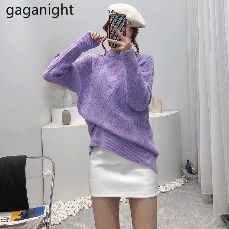 

Gaganight, Женский пуловер, новинка сезона осень-зима 2021, шикарный однотонный нежный длинный свитер в стиле ретро, дикая тонкая нижняя рубашка, в...