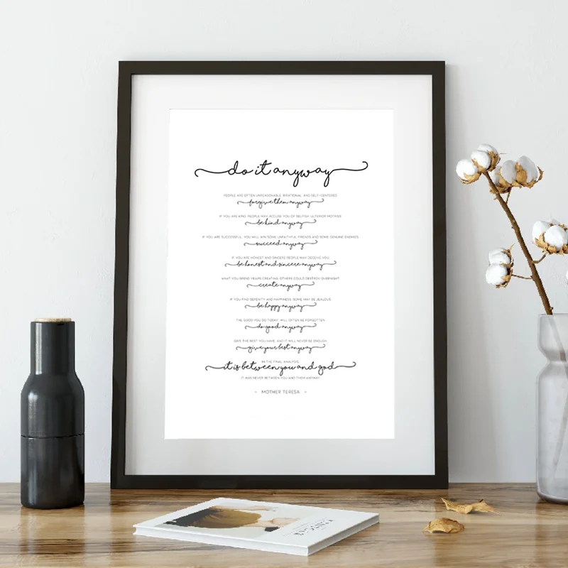 

Wall Art Canvas Painting Bible Inspiring Art Print Mother Teresa Poster Do it anyway Gandhi Quote Christian Picture Home Decor