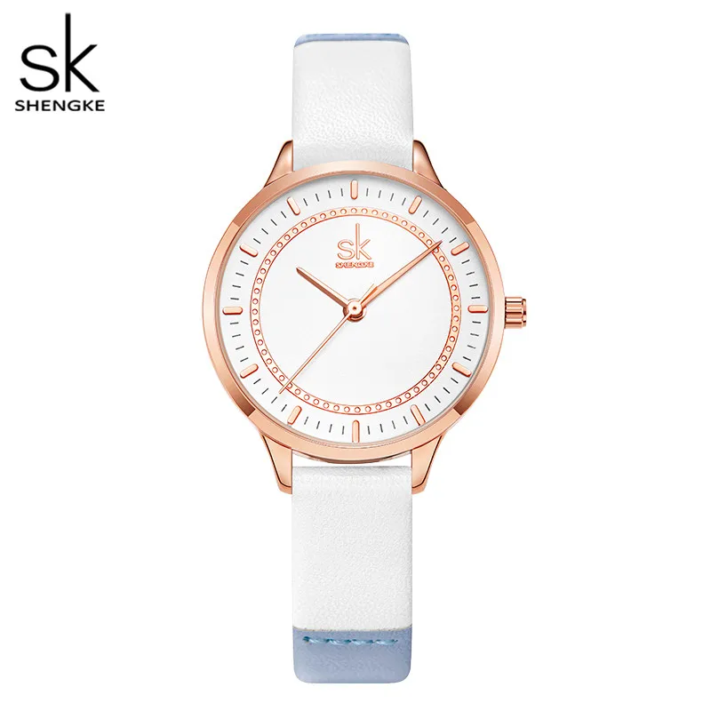 

Shengke Splicing Strap Band Women Watch Classical Leather Wristwatch for Women Reloj Mujer Simple Fashion Ladies Watch