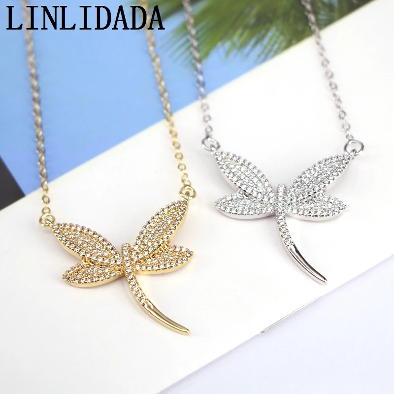 

5Pcs New style CZ Dragonfly Necklace Fashion Crystal Zirconia Insect Shaped White CZ Crystal Necklace Women Gift