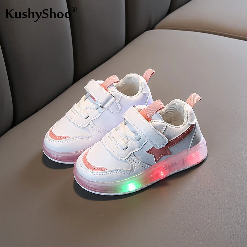 KushyShoo/2021 весенние детские спортивные кроссовки в Корейском стиле с подсветкой