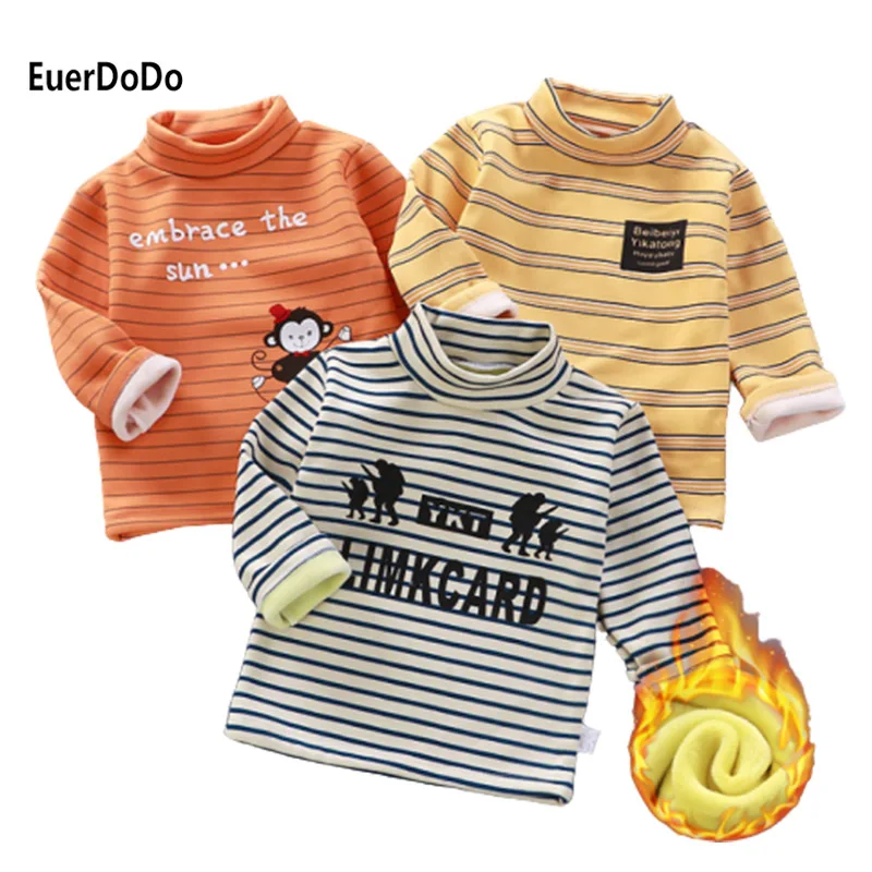 

Brand Xxx Boys Girls Long-Sleeve Fleece T Shirt Children Striped Turtleneck Tops Fall Toddler Baby Bottoming Clothes