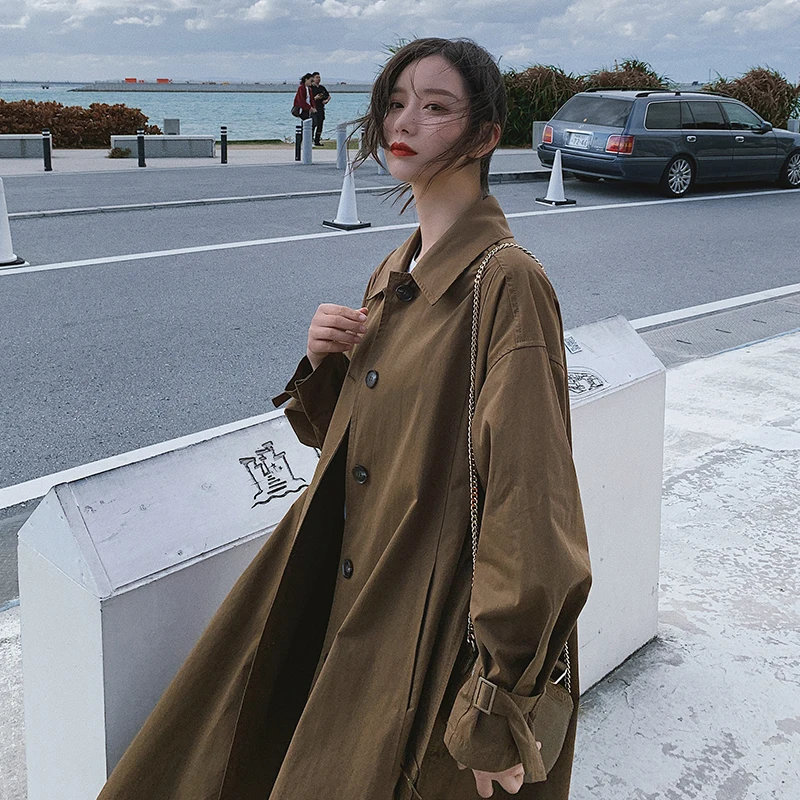 

Elegant and loose long coat women over the knee long coat ladies fashion windbreaker long coat ladies all-match coat ladies