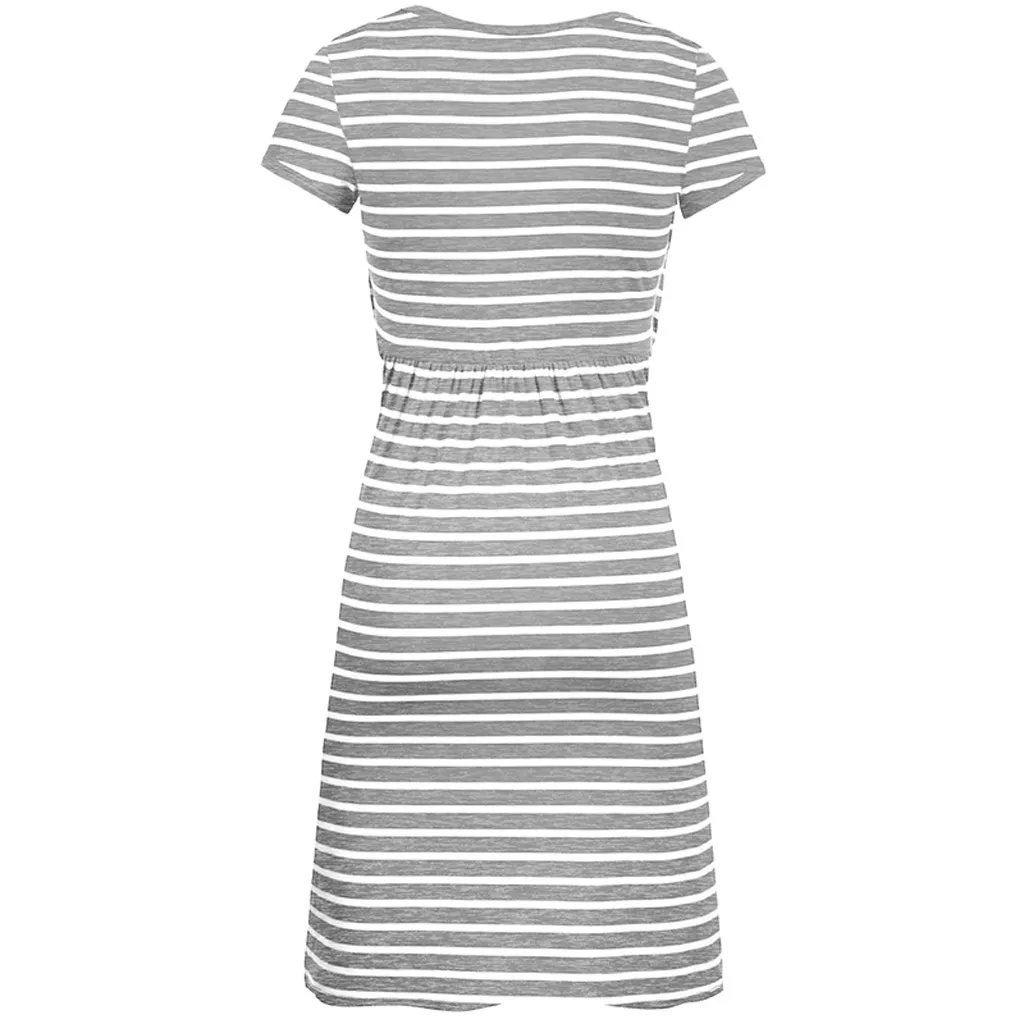 

Dress For Pregnant Women Summer Women O-neck Pregnant Nursing Maternity Short Sleeve Stripe Summer Dress Breastfeeding Clothes