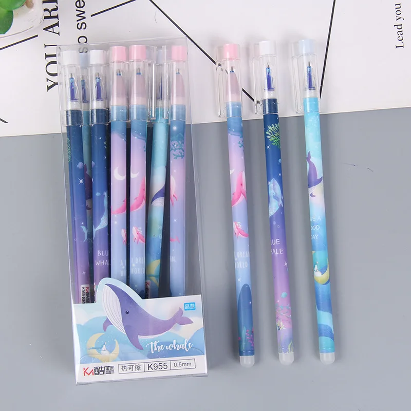 

36 pcs/lot Kawaii Whale Erasable Gel Pen Cute 0.5 mm Signature Pens School Office writing Supplies Promotional Gift