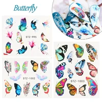 1pcs watercolor butterflies sliders blue black nail decal sticker summer nail art decoration water tattoo manicure glstz982 1017