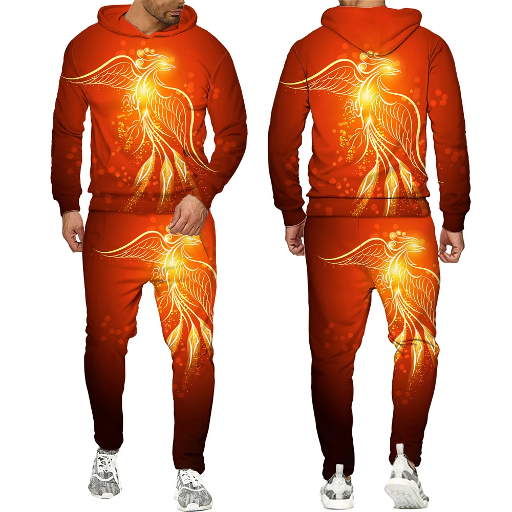 

Phoenix Tattoo 3D All Over Printed Hoodie Suits Men Tracksuits Sweatshirt Sweatpants Streetwear Long Sleeves Sets