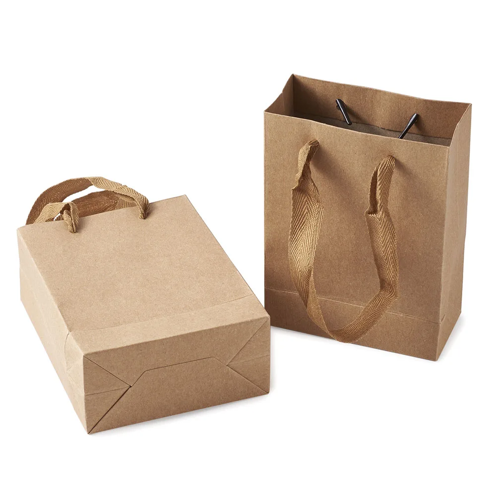 

10pcs/lot Kraft Paper Gift Bags with Nylon Cord Handles Rectangle Shopping Bags Party Bags Merchandise Bags Supplies