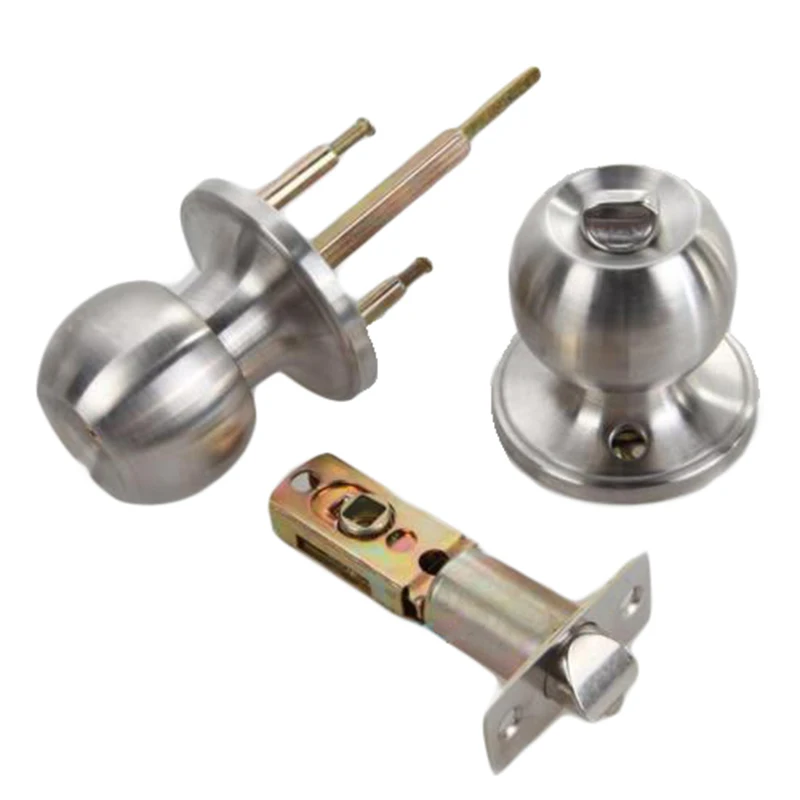 

Entrance Style Brushed Stainless Steel Door Lock Knobs Round Handle Assembly Kit