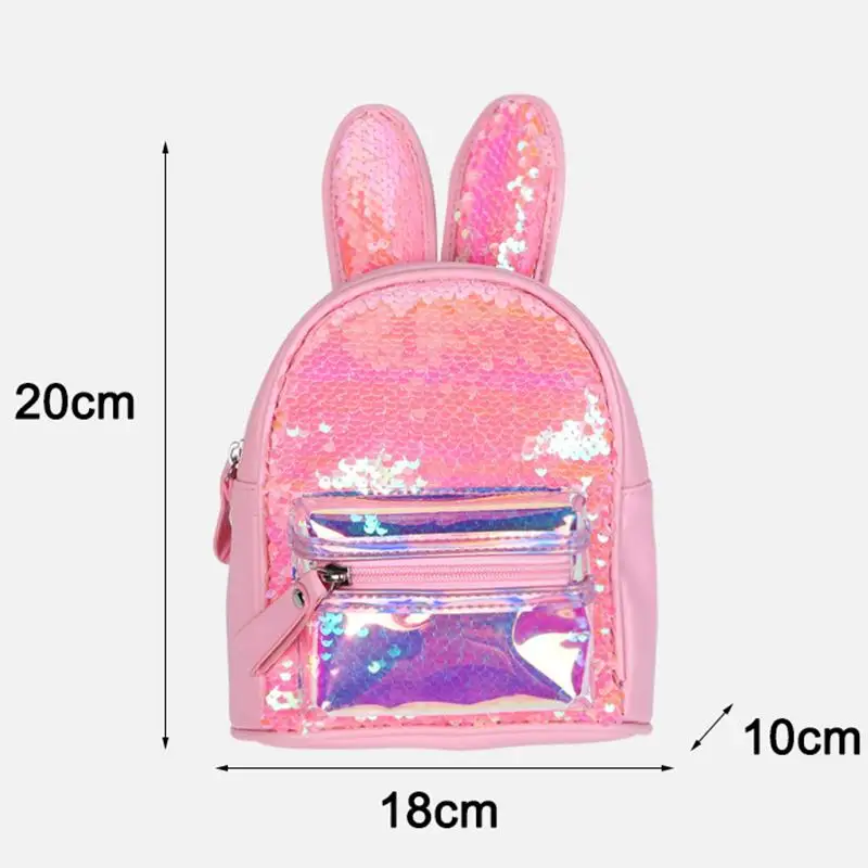 

Fashion Children's Backpacks Small Bag Sequin Leather Girls School Bags Cute Rabbit Ears Zipper Kids Backpacks Shoulder Bags