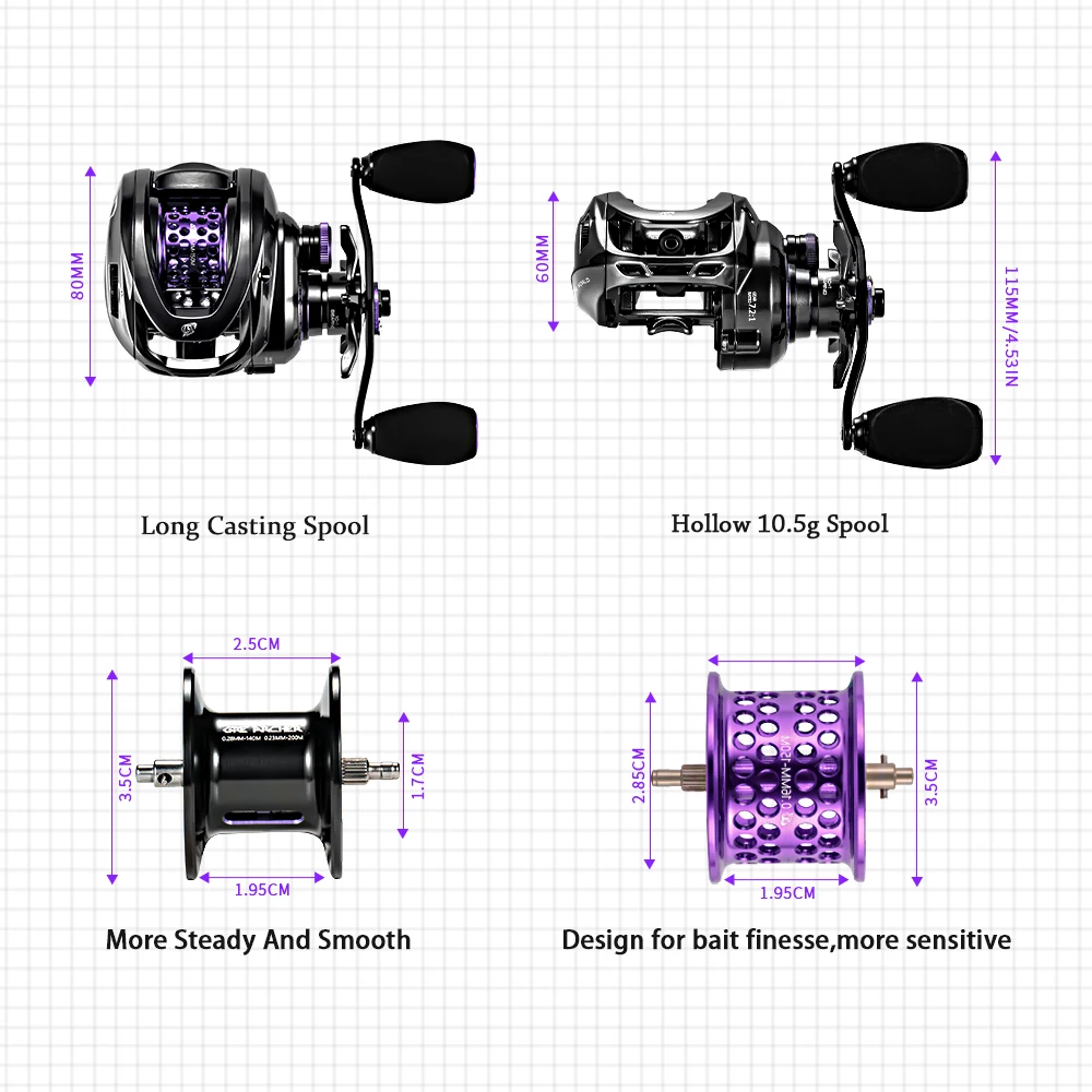 GKA200T Fishing Reels Baitcasting Reel Magnetic Brake Casting Reel 9KG Max 6+1 BB Drag Clicker Sound Baitcaster Reel
