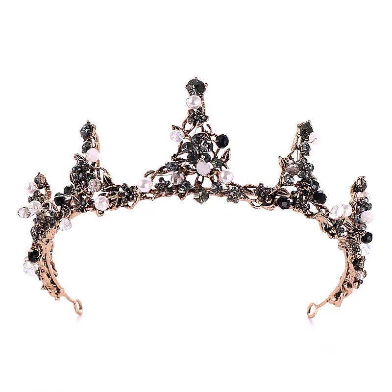 

Baroque Vintage Black Crystal Beads Pearls Bridal Tiaras Crown Rhinestone Diadem Pageant Crowns Bride Headband Wedding H LXH