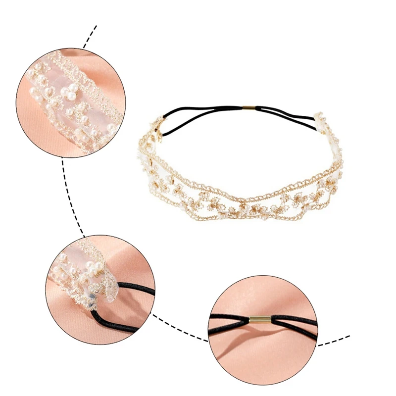 

Trendy Women Pearl Hairband White Black Lace Headband Sexy Hair Accessorie
