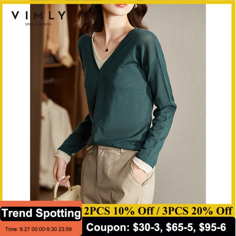 

Vimly Long Sleeve Sweater Women's V Neck 2021 Autumn New Fashion Tops Casual Loose pull femme Women Clothes F9117