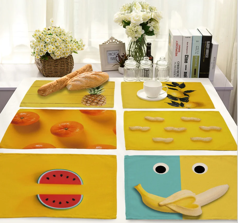 Лимонно желтый хлопок лен настольные коврики Подставка под горячее ткань