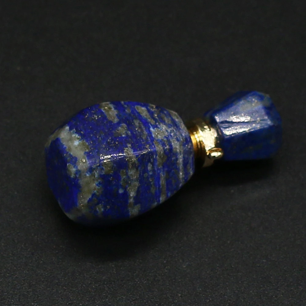 

2021Natural Semi-precious Stone Lapis Lazuli Perfume Bottle Pendant Essential Oil Diffuser Crafts MakingDIY Necklace Gift16x33mm