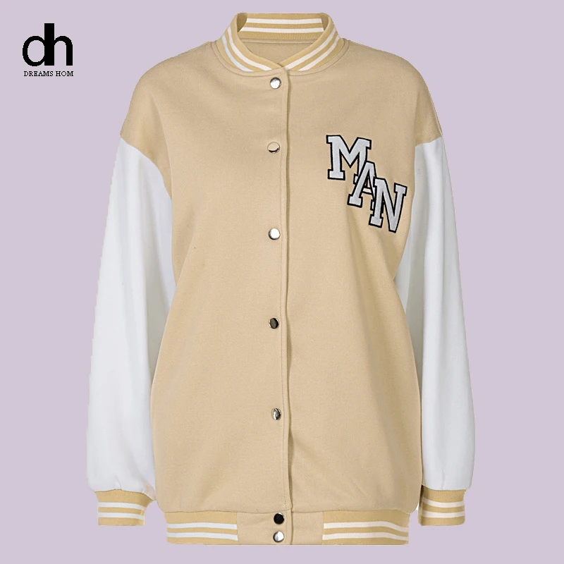 

DH Women Letter Embroidery Baseball Uniform Jacket Harajuku Streetwear Coat Autumn Female Loose Single Breasted Stand-up Collar