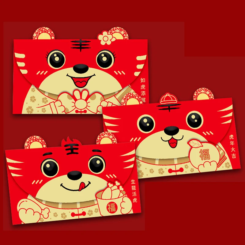 

6 Three-Dimensional Cartoon Hard Paper Red Envelopes For The Year Of The Tiger