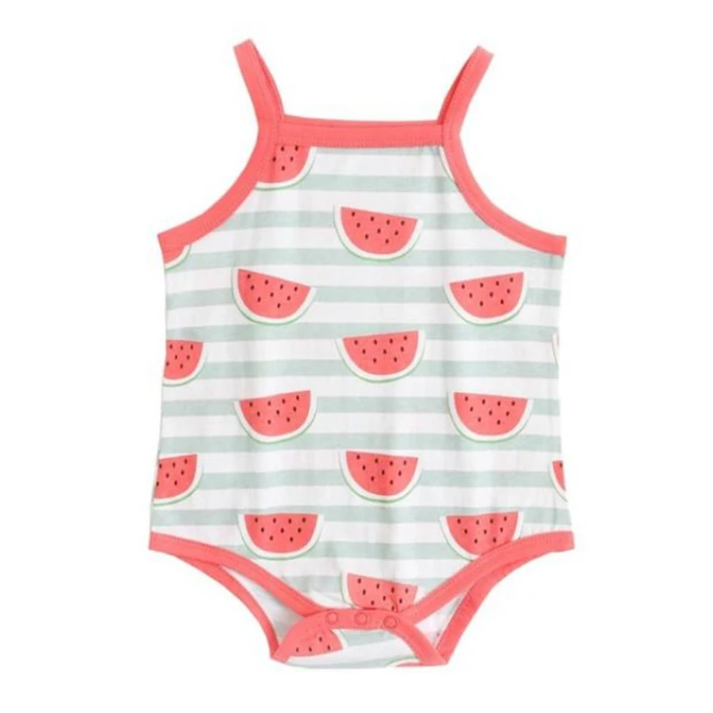 

Baby Sleeveless Romper Cartoon Fruit Print Sling Bodysuit Summer Cotton Jumpsuit 0-36Months Newborn Bag Fart Clothing G2AE