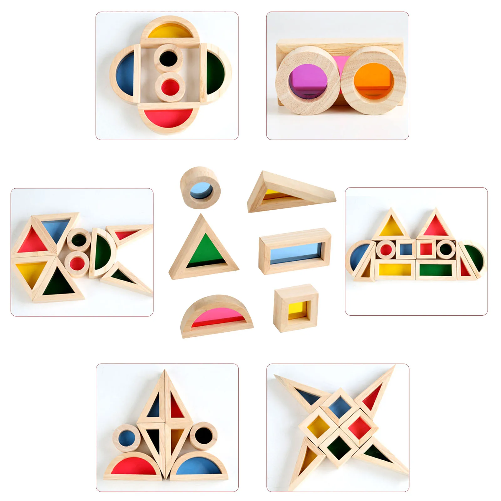 

Rainbow Blocks Educational Wooden Construction Building Toy H50