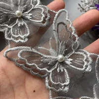 10x gray lace trim ribbon mesh bowknot rhinestones embroidered patches applique fabric diy wedding dress sewing supplies 5 5cm