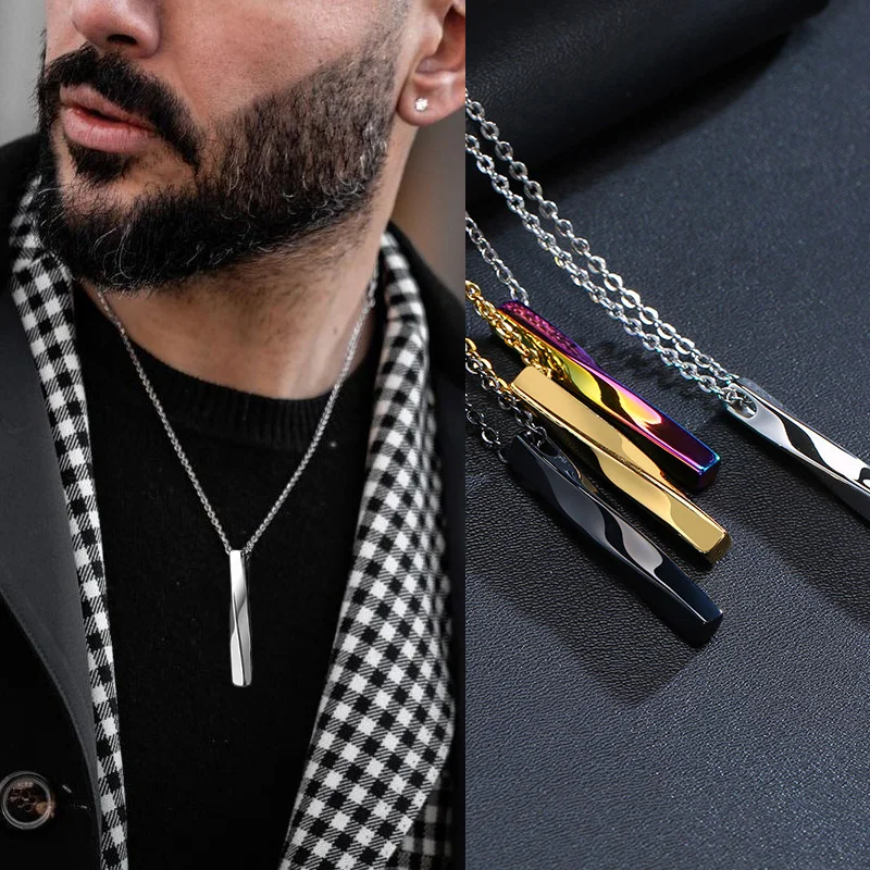 

OXIDATION RAINBOW BAR SQUARE TWISTED COLUMN PENDANT NECKLACE FOR MEN STAINLESS STEEL MALE FEMALE COUPLES JEWELRY