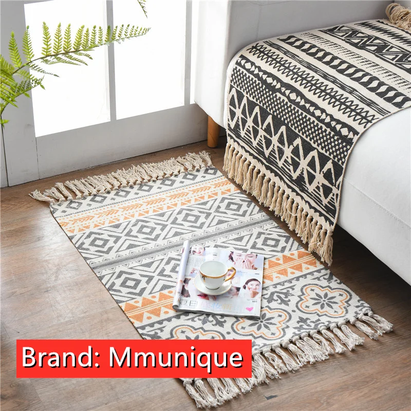

Mmunique Waved Carpet Door Mat Area Rugs Floor Slipcover Decoration for Living Room Printed Pattern Braided 100% Cotton Pad