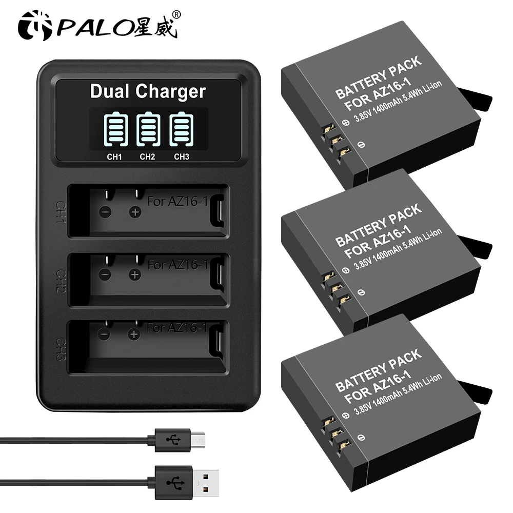 PALO 1 4 шт. AZ16 1400mAh 3 85 V батарея + ЖК дисплей USB двойной зарядное устройство для