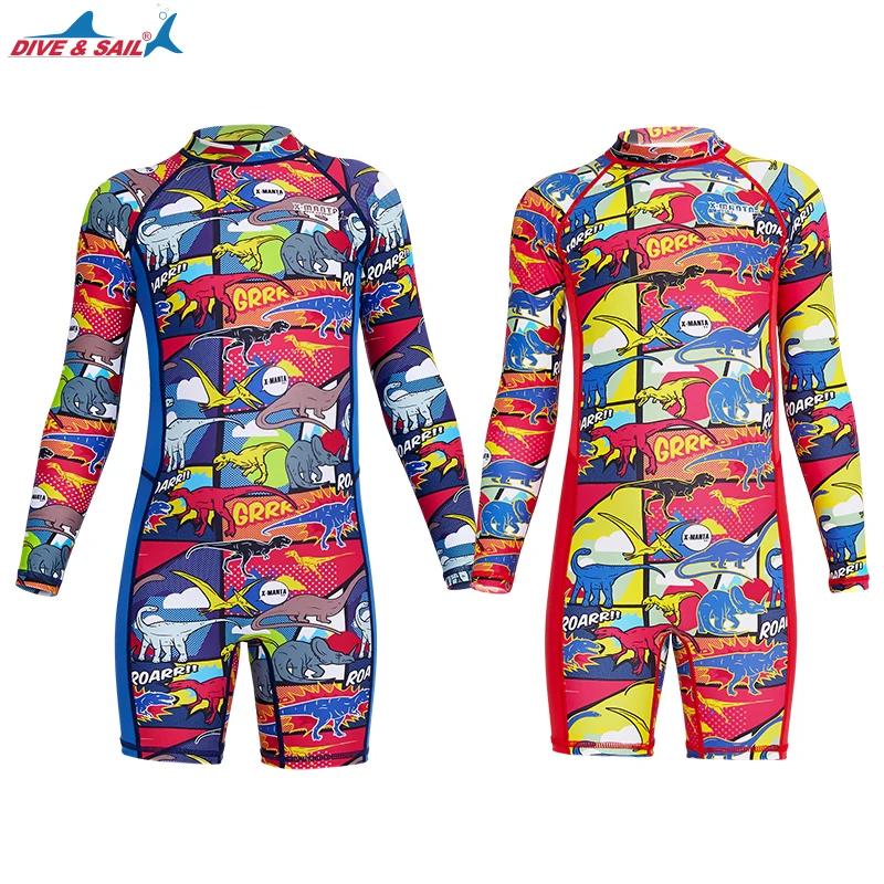 Купальный костюм для мальчиков с длинными рукавами и шортами, застежкой-молнией, защитой от солнца UPF 50+ и возрастом от 2 до 10 лет.