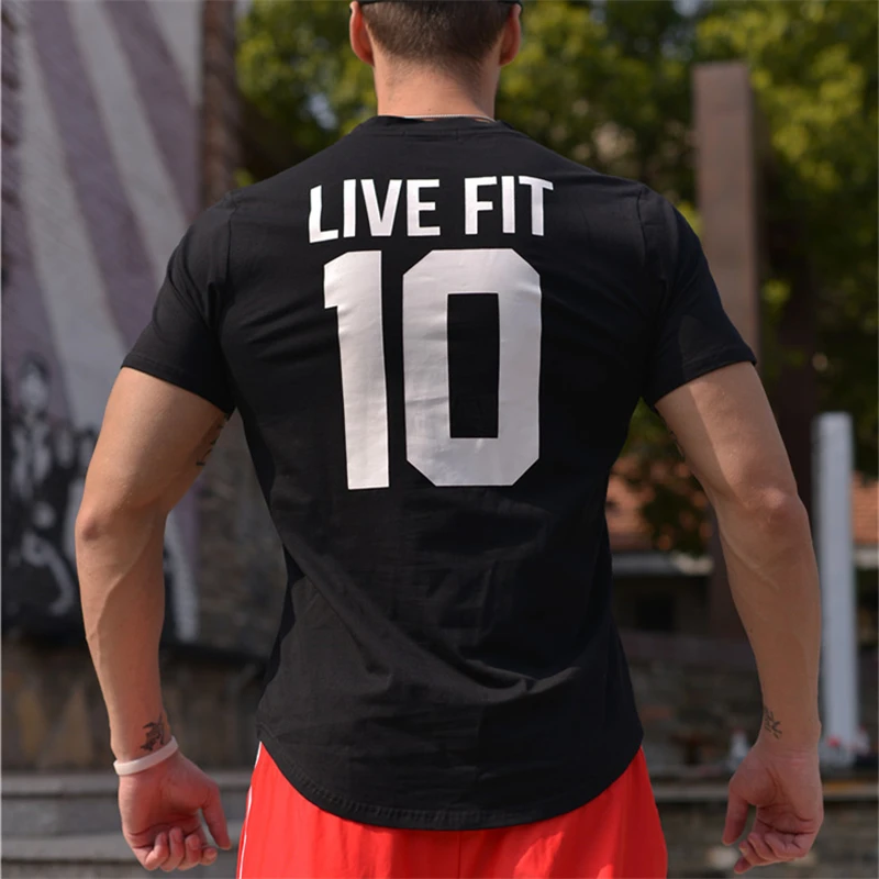 2020 летняя хлопковая футболка для тренажерного зала Спортивная Мужская с