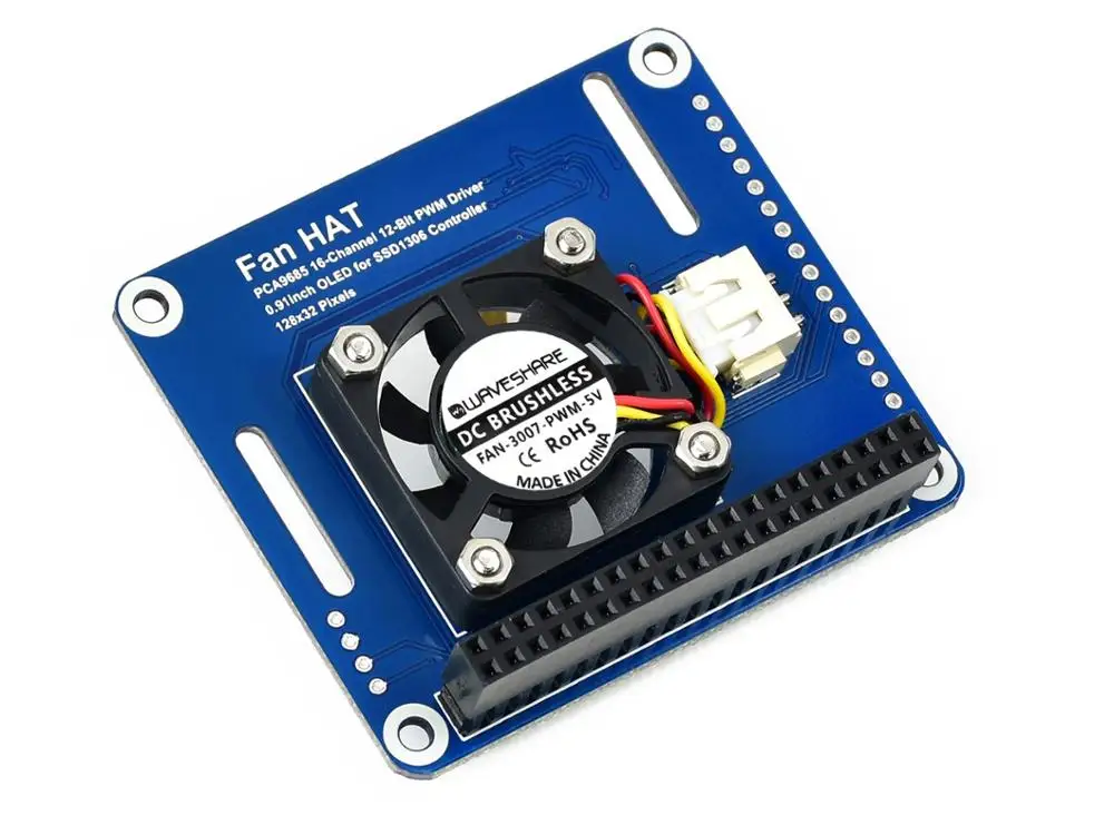 

Waveshare PWM Controlled Fan HAT For Raspberry Pi, I2C Bus, PCA9685 Driver, Temperature Monitor