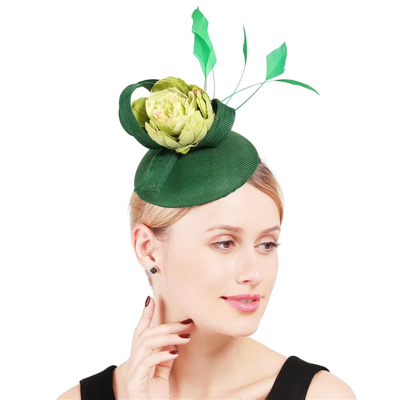 Новинка Классическая зеленая шляпа для волос ручной работы красивый цветочный
