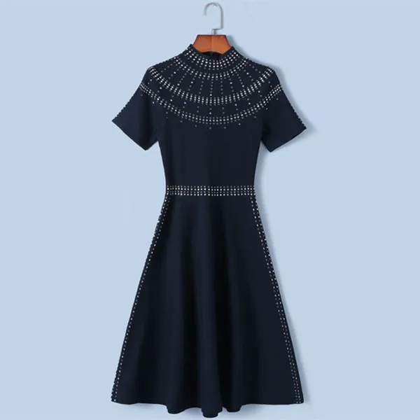 Dark Blue Tunjuefs, приталенное, горячее предложение, трикотажное платье, женское, Vestido, сзади, платье на молнии, элегантное, облегающее, водолазка, пуловеры, короткий рукав - Цвет: Dark Blue