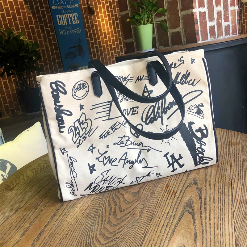 

Bag Women 2020 New Graffiti Canvas Bag Large Capacity Tote Bag Women Shoulder Messenger Shopping Bags Women Purse and Handbags