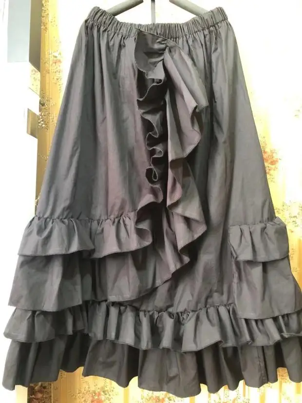 

SuperAen Original Design Puff Sleeve Top and Long Skirt Black Ruffles Two Pieces Set Women Spring and Summer Loose Sets