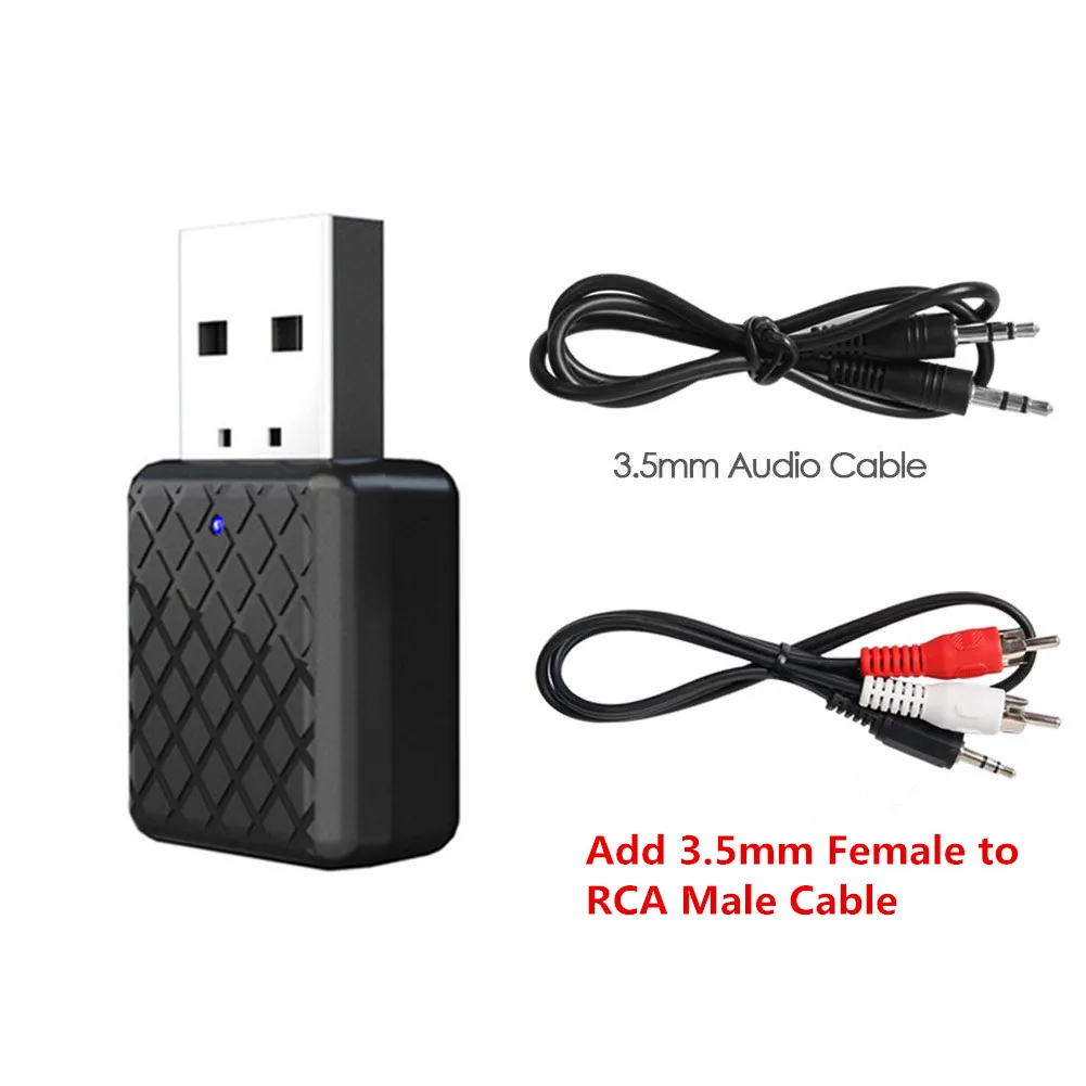 Новинка 5,0 Bluetooth аудио приемник передатчик Мини 3,5 мм AUX Jack стерео Bluetooth передатчик для ТВ ПК Автомобильный USB беспроводной адаптер - Цвет: Color2 Add RCA Cable