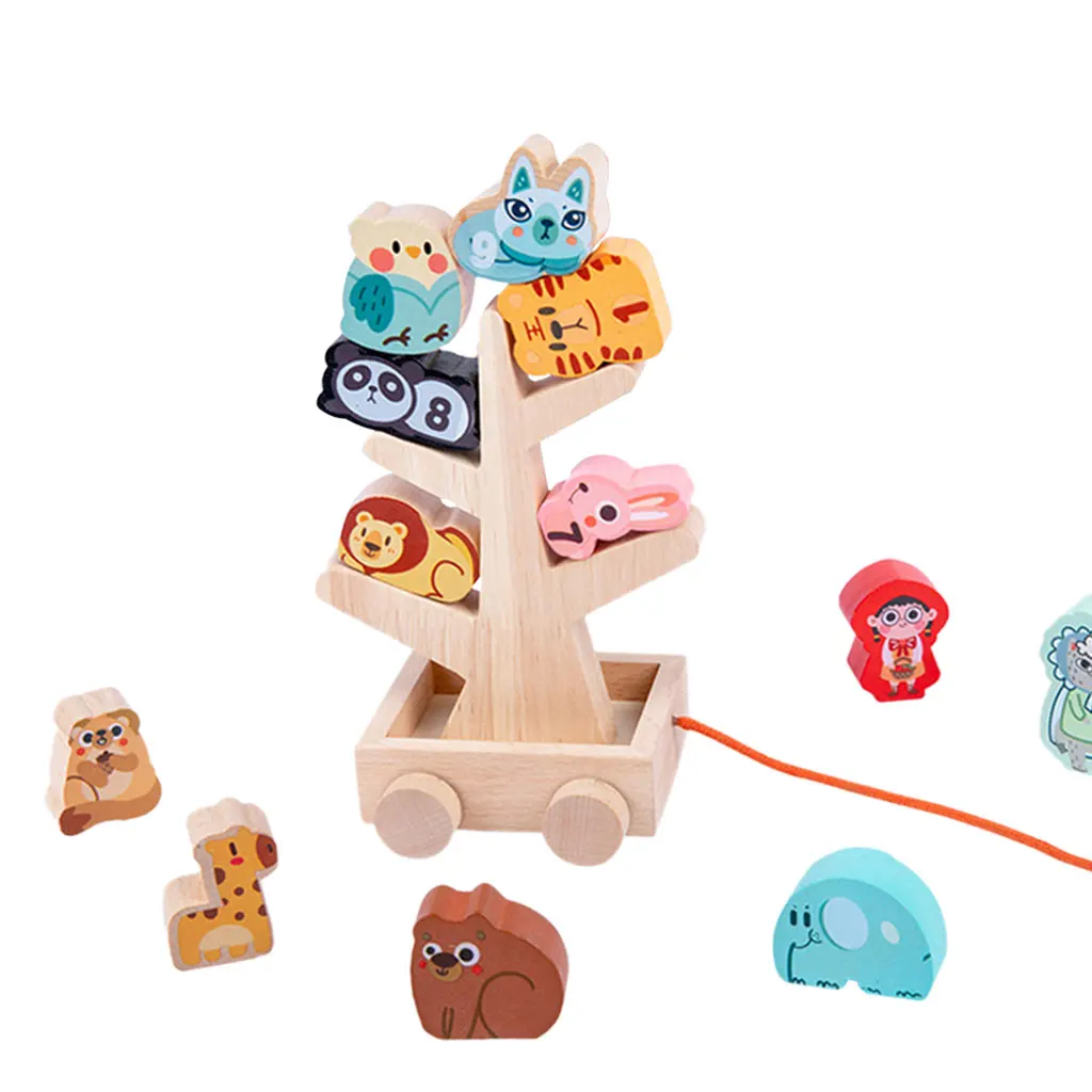 

Деревянная балансировочная штабелирующая игрушка в форме животного, Штабелируемый строительный блок для дошкольного раннего обучения, иг...